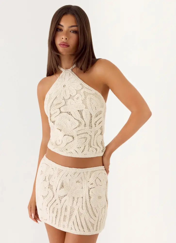 Astor Low Rise Mini Skirt - Ivory - Mini Skirt