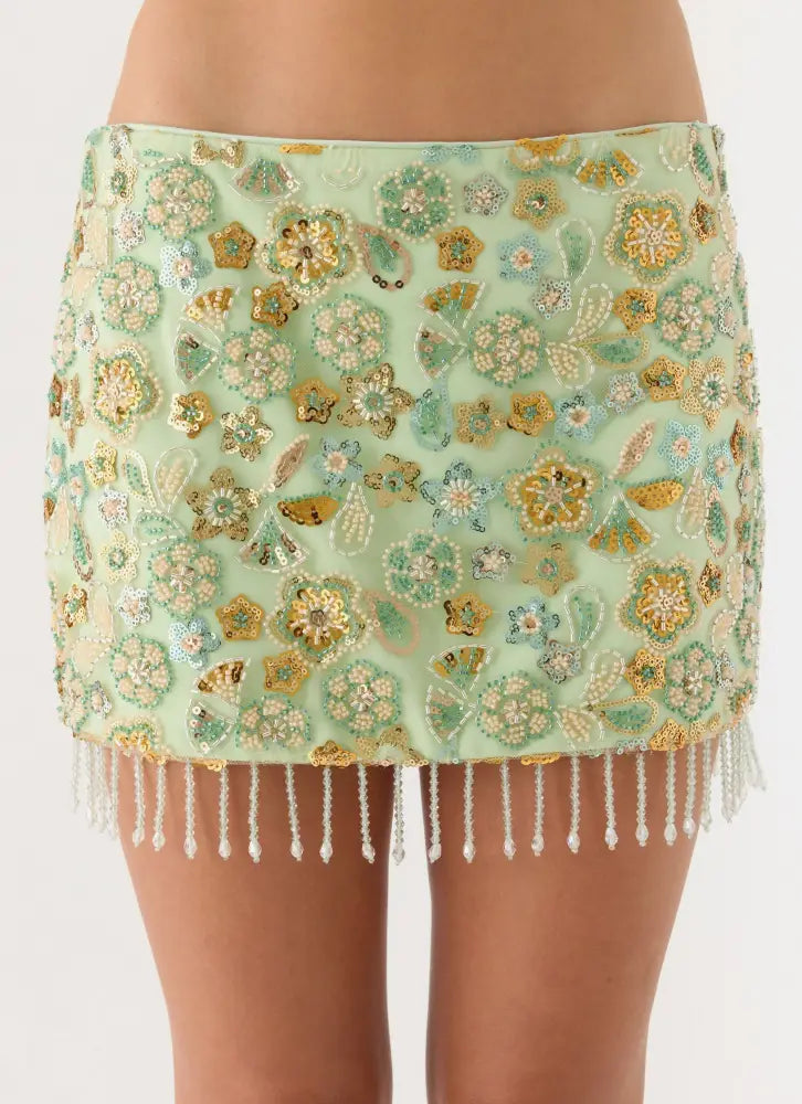 Bliss Beaded Mini Skirt - Lime - Mini Skirts