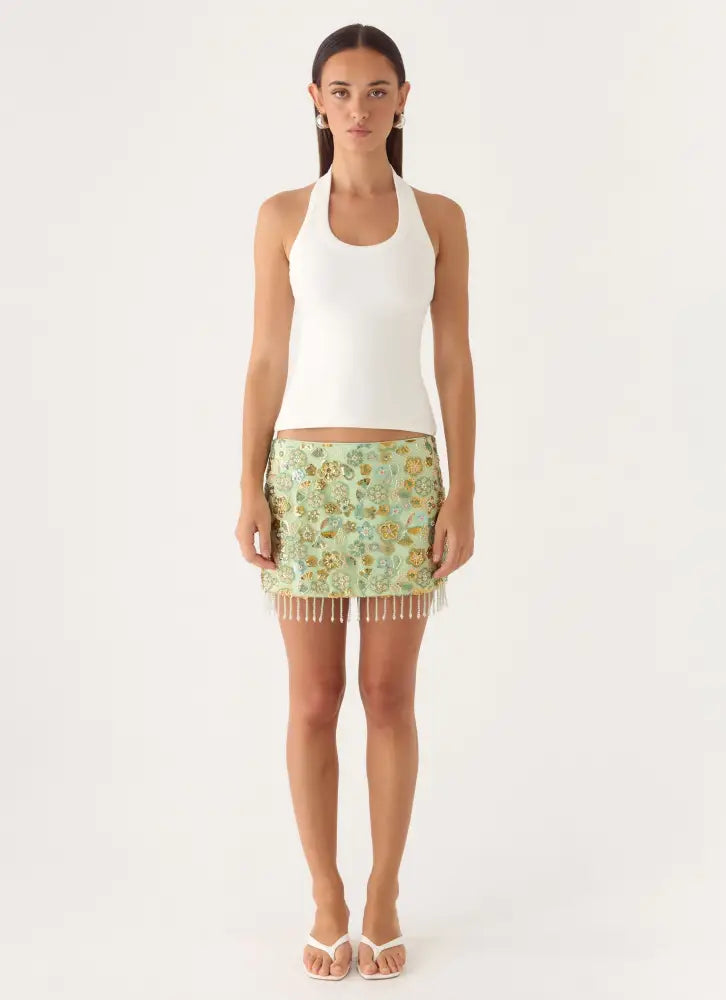 Bliss Beaded Mini Skirt - Lime - Mini Skirts