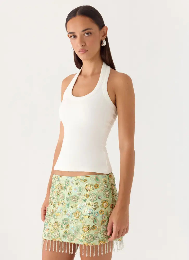 Bliss Beaded Mini Skirt - Lime - Mini Skirts