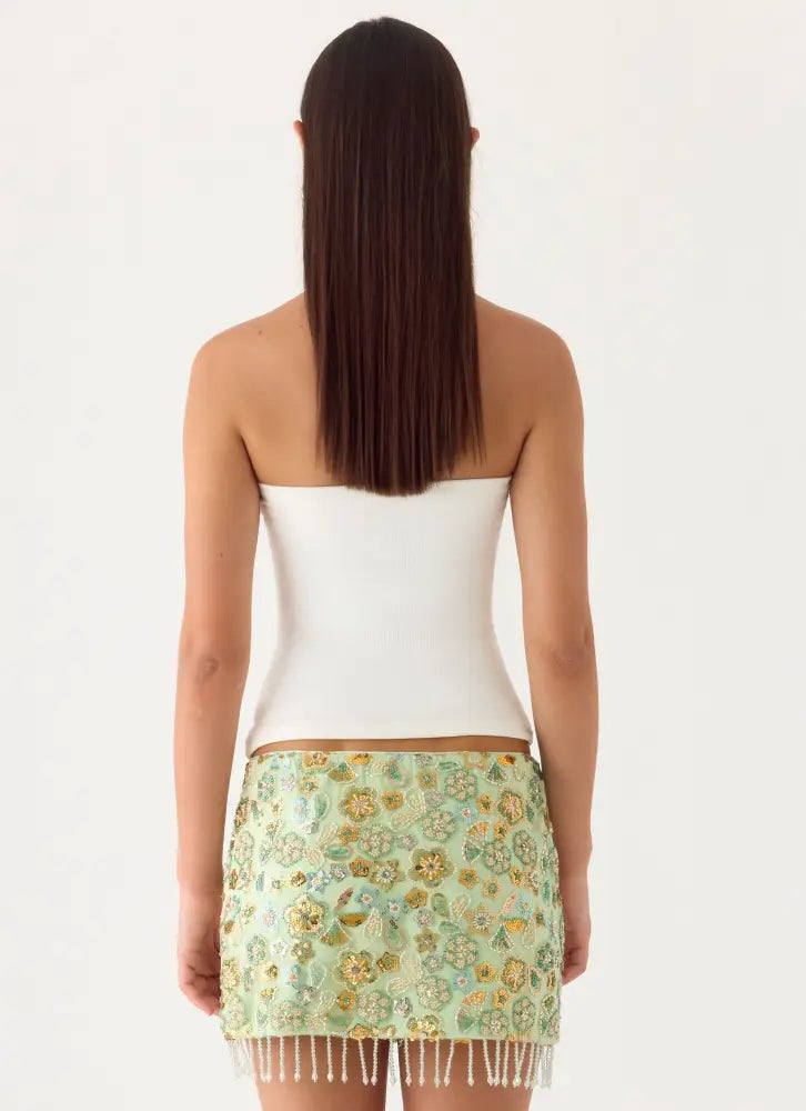 Bliss Beaded Mini Skirt - Lime - Mini Skirts