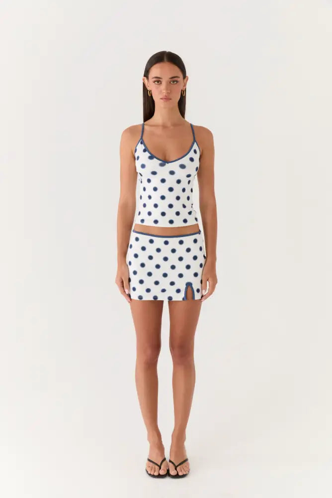 Elliot Mini Skirt - Porcelain Blue Polka Dot - Mini Skirt