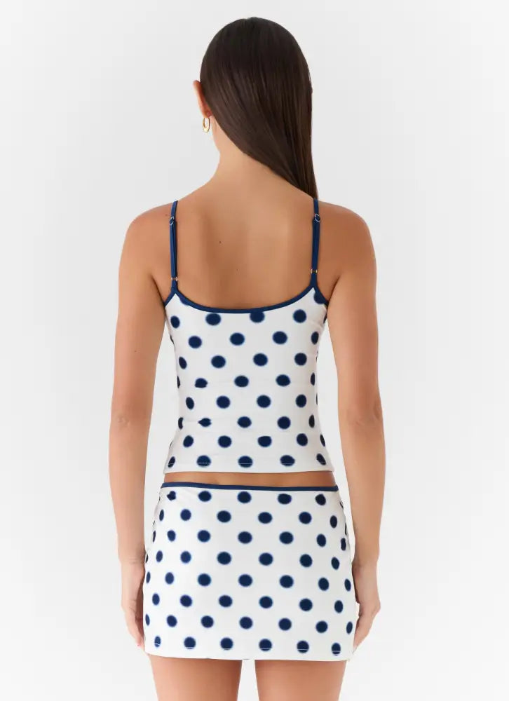Elliot Mini Skirt - Porcelain Blue Polka Dot - Mini Skirt
