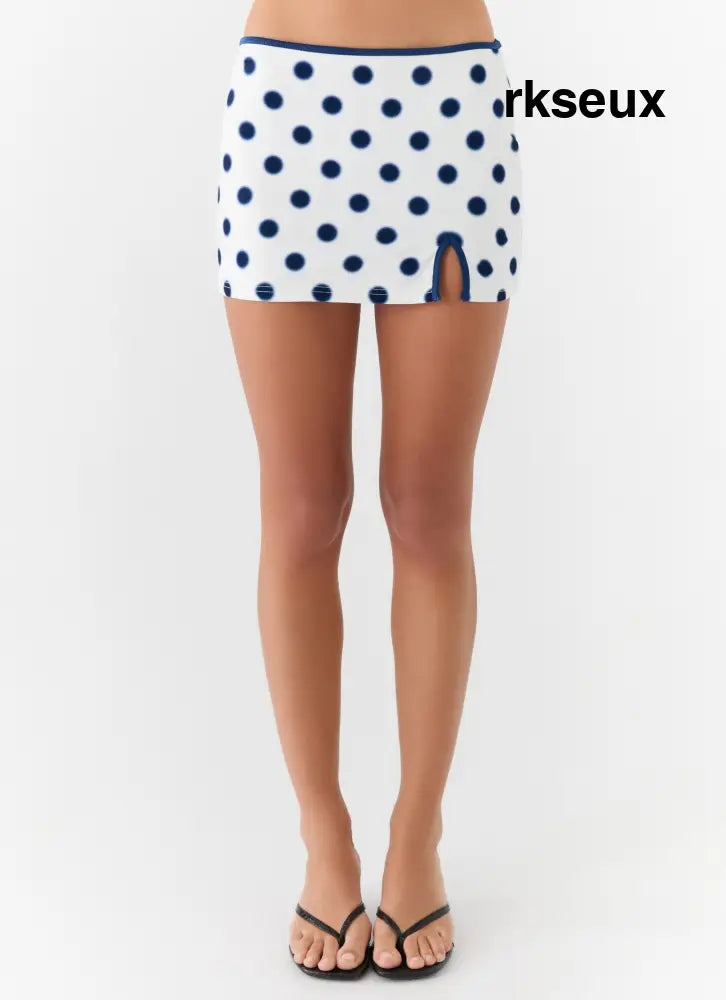 Elliot Mini Skirt - Porcelain Blue Polka Dot - Mini Skirt