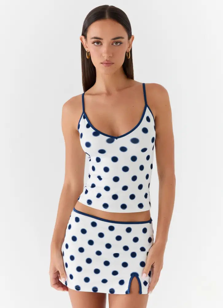 Elliot Mini Skirt - Porcelain Blue Polka Dot - Mini Skirt