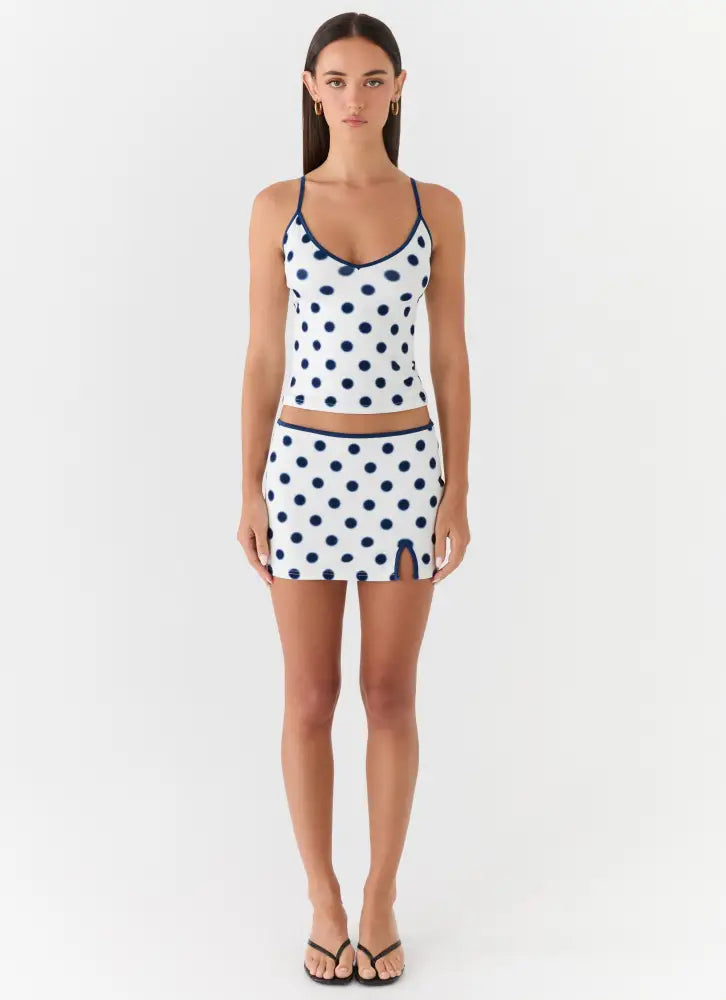 Elliot Mini Skirt - Porcelain Blue Polka Dot - Mini Skirt