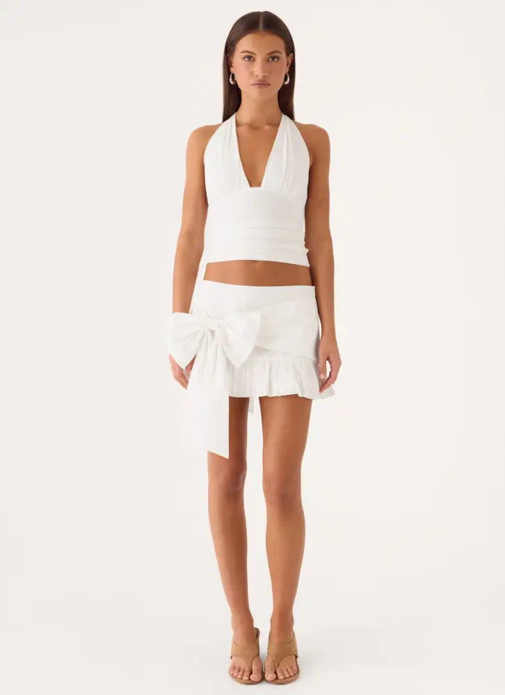 Emrie Bow Bubble Mini Skirt - White - Mini Skirts