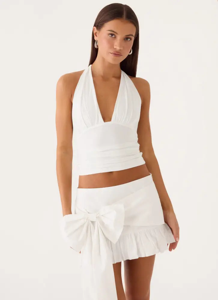 Emrie Bow Bubble Mini Skirt - White - Mini Skirts