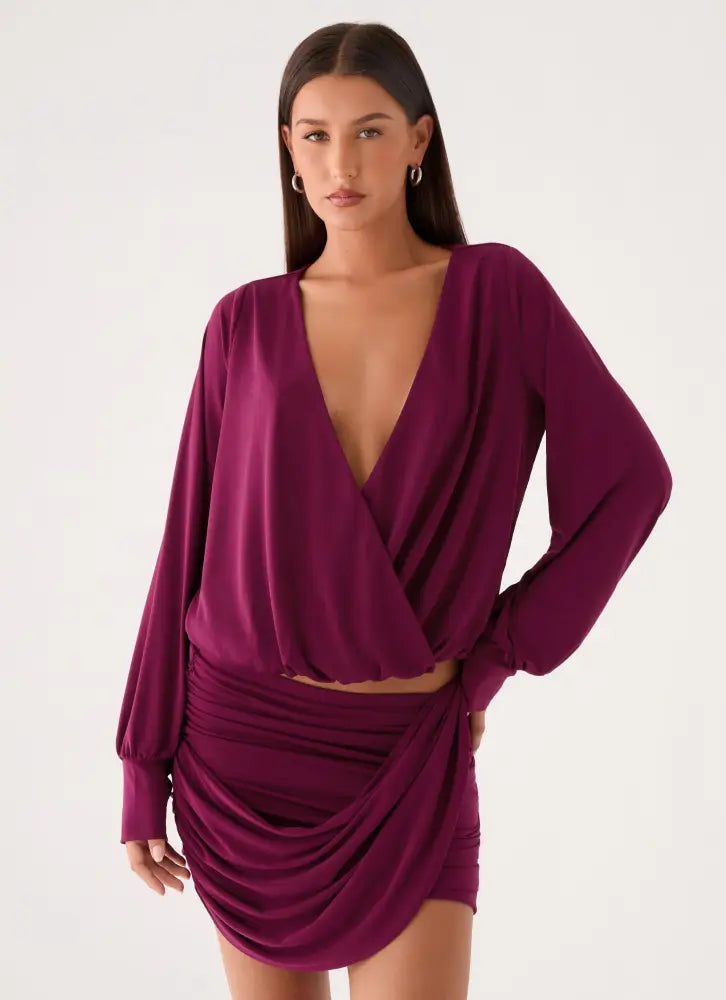 Ettah Wrap Mini Skirt - Plum - Mini Skirts