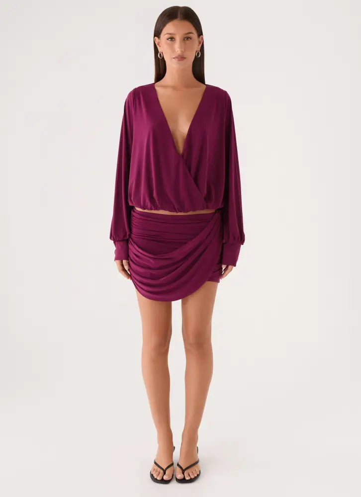 Ettah Wrap Mini Skirt - Plum - Mini Skirts