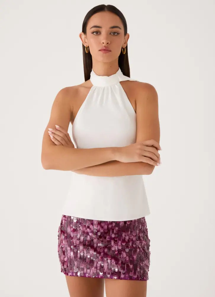 Malayah Sequin Mini Skort - Plum - Skorts
