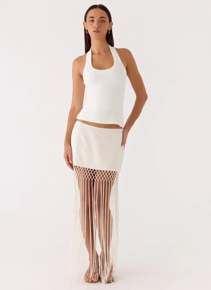 Mania Tassel Mini Skirt - Ivory - Mini Skirt