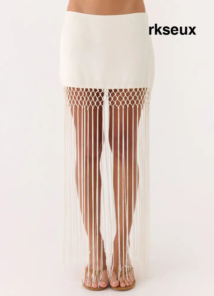 Mania Tassel Mini Skirt - Ivory - Mini Skirt