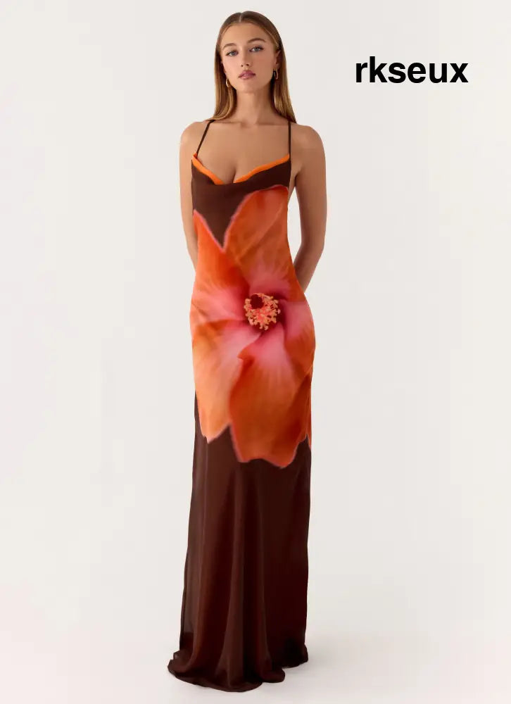 Night Drive Maxi Dress - Chocolate Blossom - Maxi Dresses