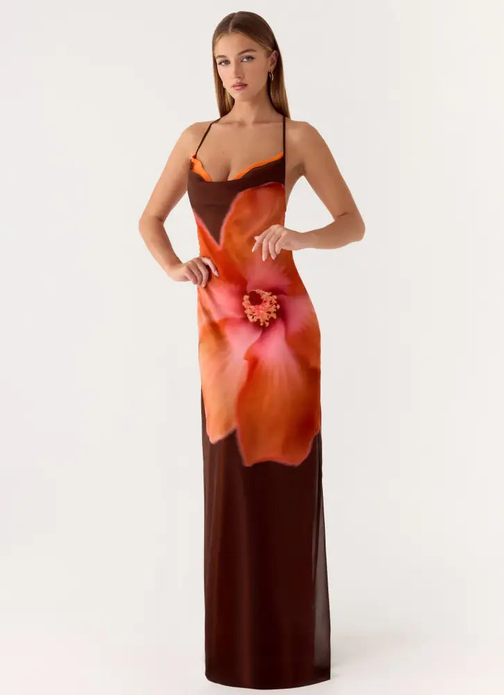 Night Drive Maxi Dress - Chocolate Blossom - Maxi Dresses