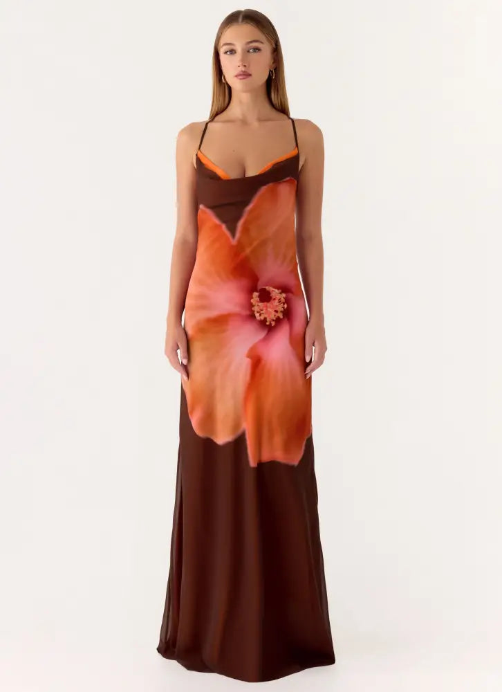 Night Drive Maxi Dress - Chocolate Blossom - Maxi Dresses
