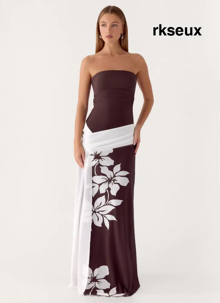 Palomar Strapless Maxi Dress - Chocolate Tropic Floral - Maxi Dresses