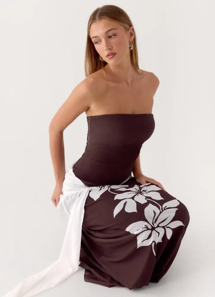 Palomar Strapless Maxi Dress - Chocolate Tropic Floral - Maxi Dresses