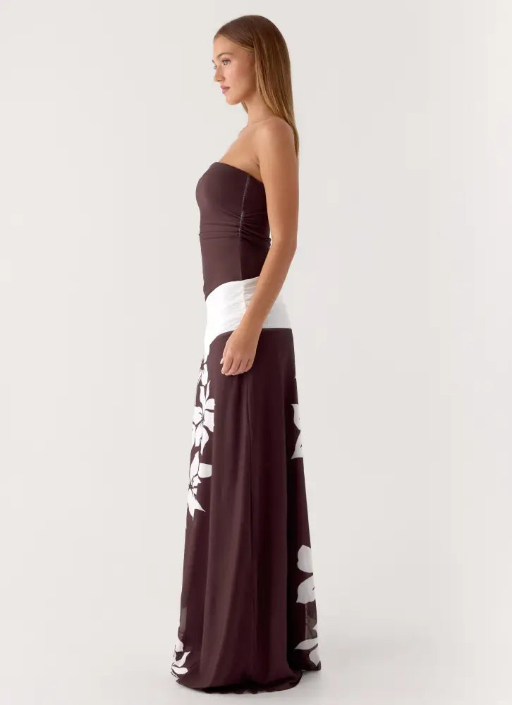 Palomar Strapless Maxi Dress - Chocolate Tropic Floral - Maxi Dresses