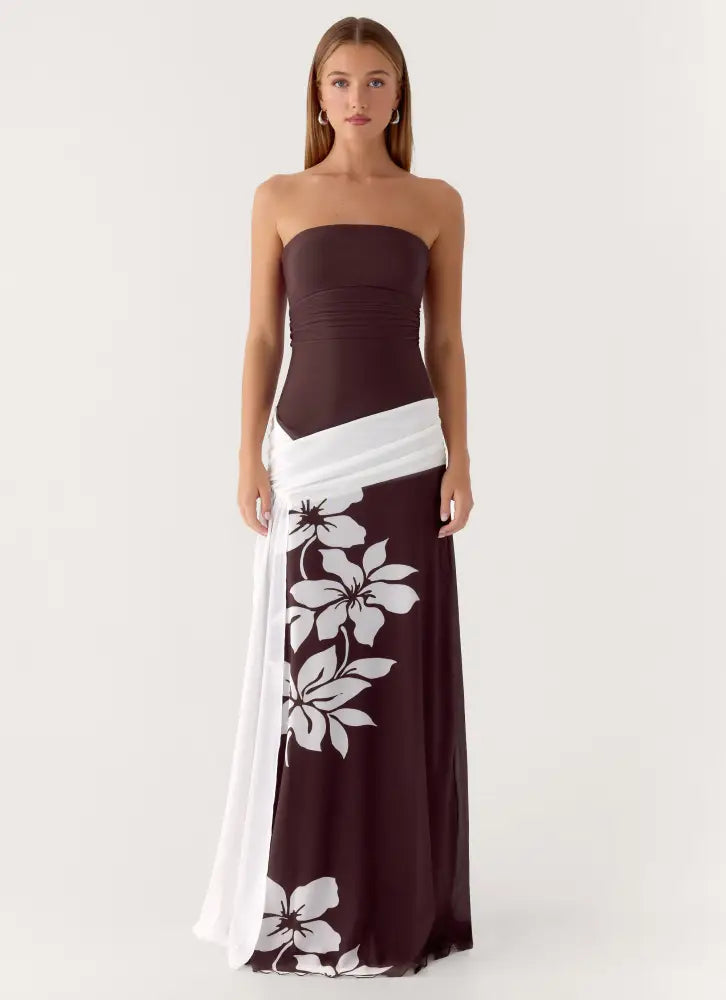 Palomar Strapless Maxi Dress - Chocolate Tropic Floral - Maxi Dresses