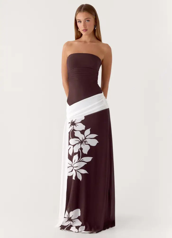 Palomar Strapless Maxi Dress - Chocolate Tropic Floral - Maxi Dresses