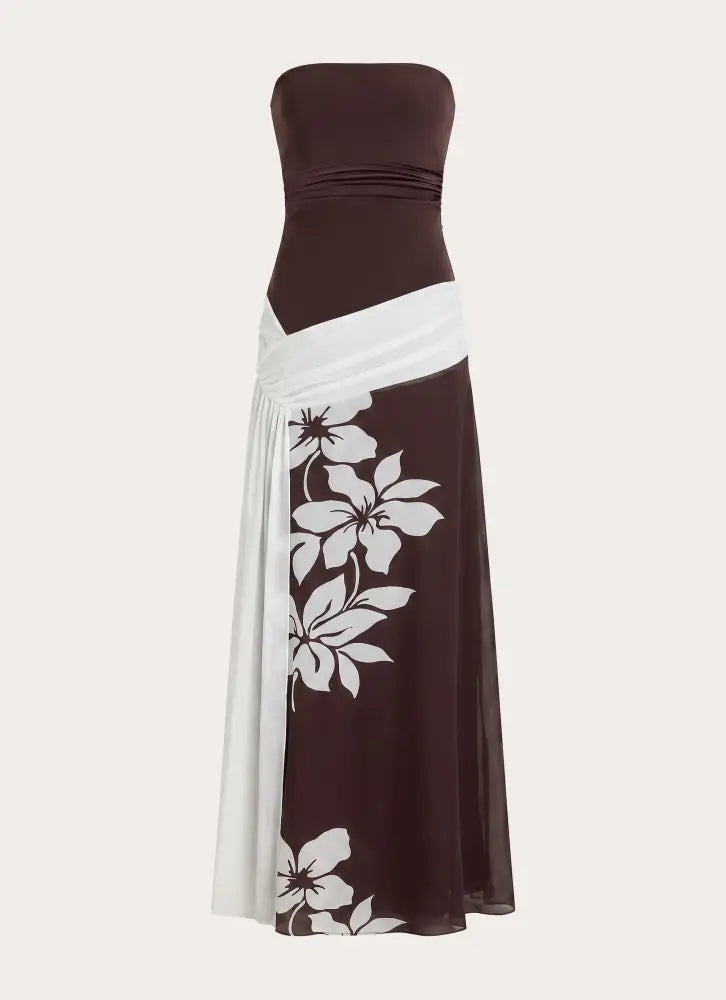 Palomar Strapless Maxi Dress - Chocolate Tropic Floral - Maxi Dresses
