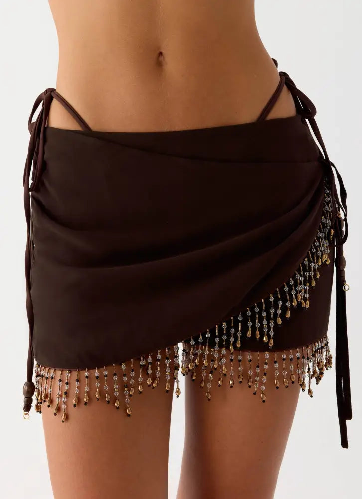 Sahana Beaded Mini Skirt - Chocolate - Mini Skirts