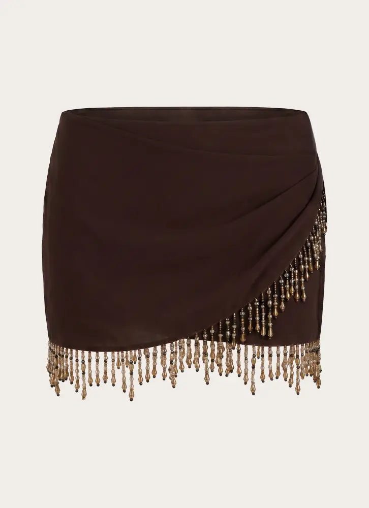 Sahana Beaded Mini Skirt - Chocolate - Mini Skirts