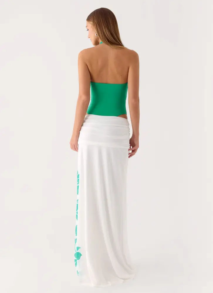 Sarinda Maxi Dress - Green White Tropic Floral Print - Maxi Dresses