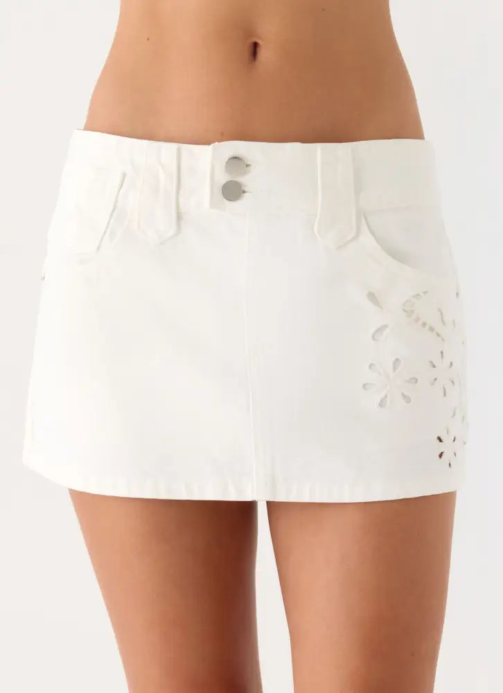 Sean Low Rise Denim Mini Skirt - White - Mini Skirts