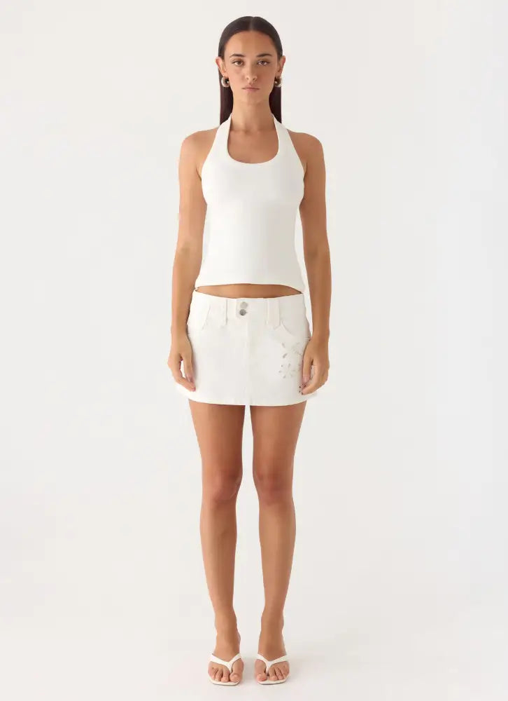 Sean Low Rise Denim Mini Skirt - White - Mini Skirts
