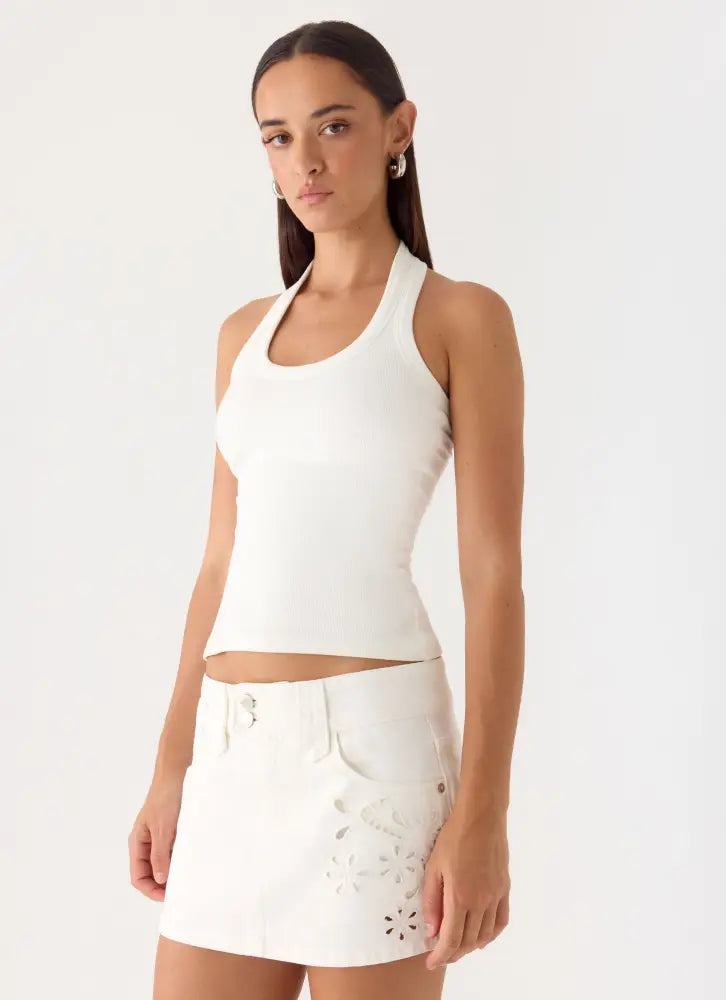 Sean Low Rise Denim Mini Skirt - White - Mini Skirts
